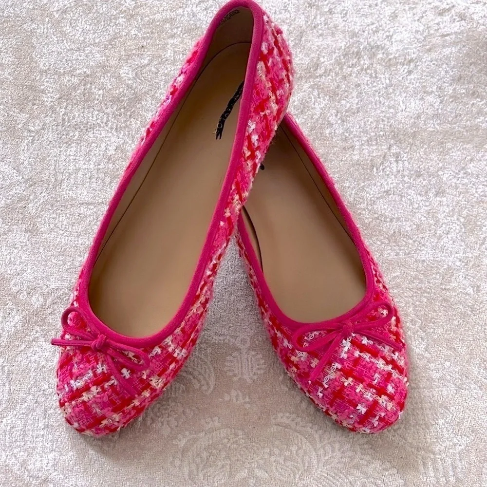 Brand New Ann Taylor Pink Tweed Ballet Flats Bow 1/2